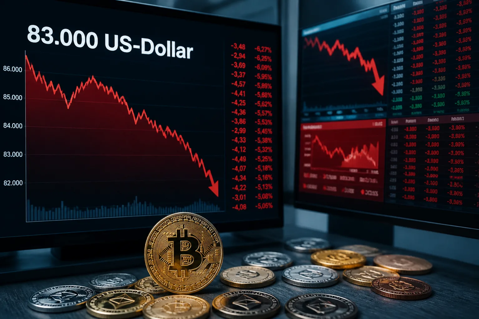 Symbolbild: Bitcoin fällt auf 83.000 US-Dollar, Altcoins geben Gewinne ab